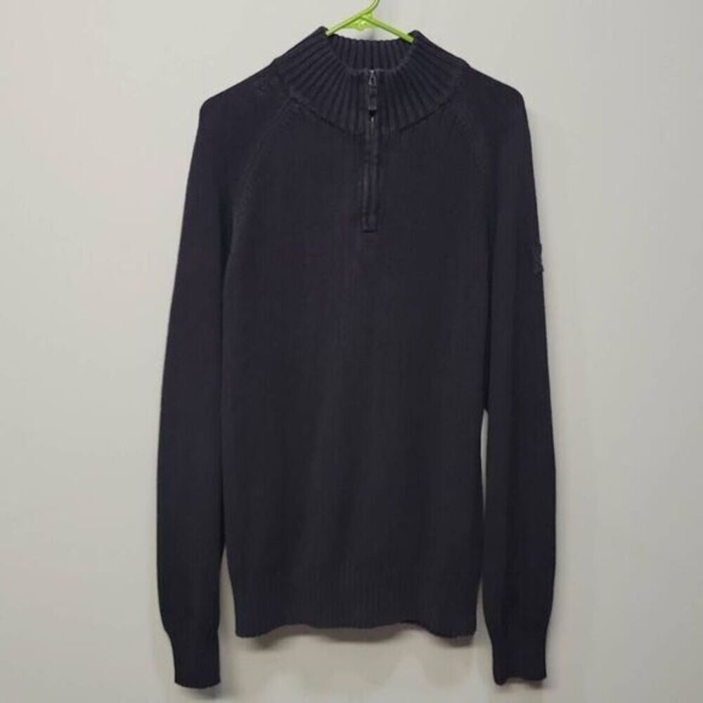 Timberland Sweater Men Large Black Ribbed 1/4 Zip Raglan Sleeve Oversized‎ Baggy